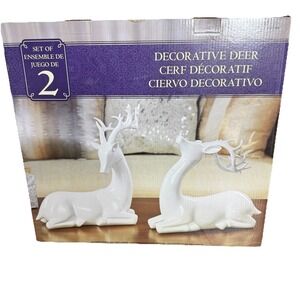 NIB Modern White Deer Holiday Decorative Set of 2 Costco‎ Discontinued Christmas